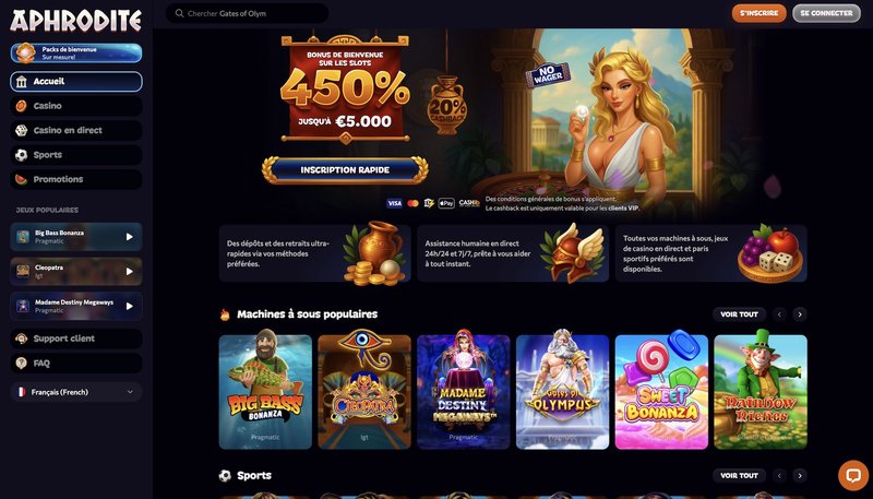 Découvrez les Meilleures Offres d'Aphrodite Casino en France sans Depot